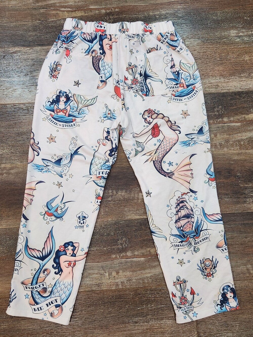 Edgy Rockabilly Mermaid Anchor Print Lounge Pants Size Large - Picture 5 of 8
